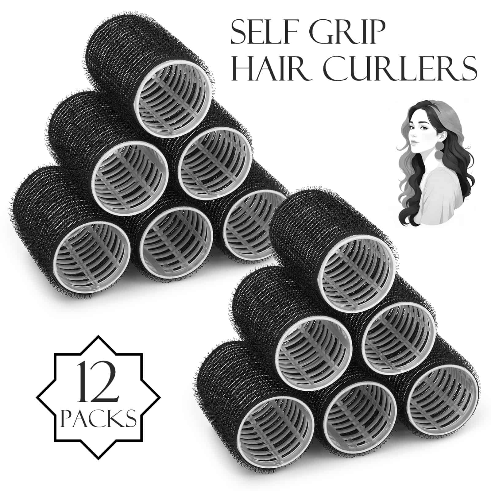 Acejoz rouleaux cheveux noir, maintien fiable pour coiffer sans chaleur.