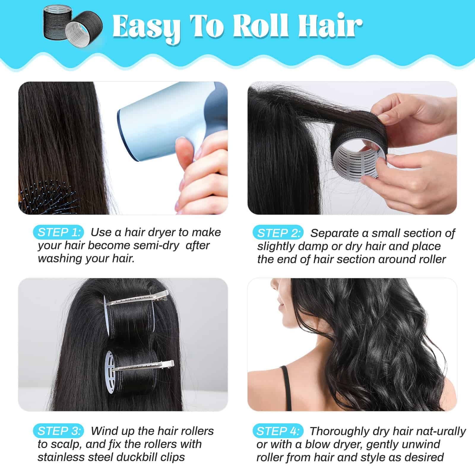 Rouleaux jumbo Acejoz de 2,3 pouces pour cheveux longs