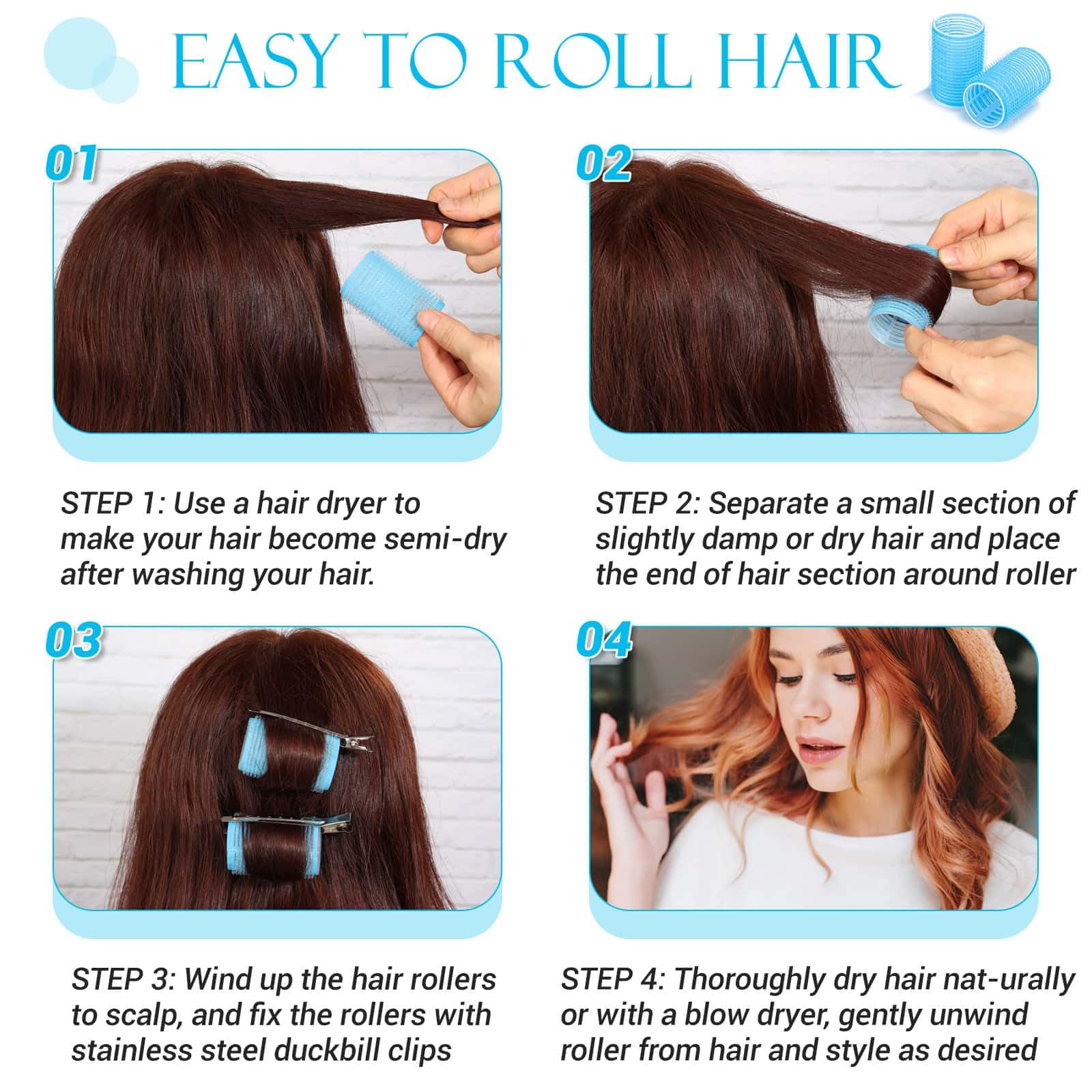 Acejoz rouleaux avec clips – maintien fiable pendant l'usage quotidien.
