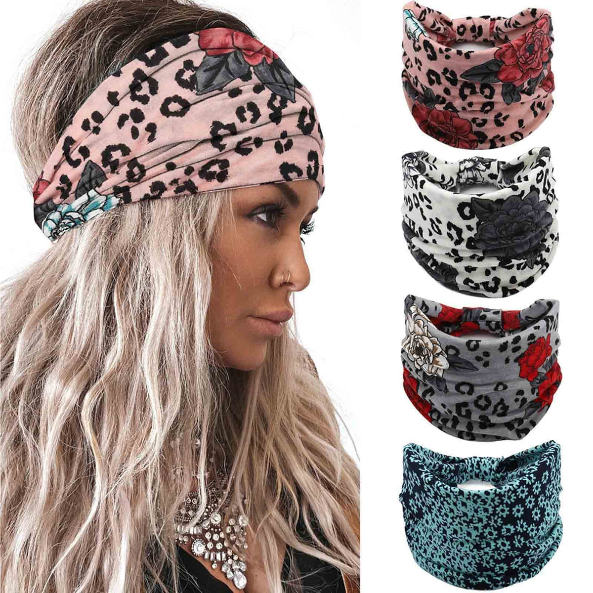 Acenail bandeau large noeud turban fleuri pour un look boho confortable