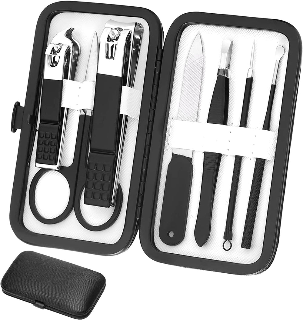 Aceoce kit manicure portable avec étui cuir PU, idéal en voyage.