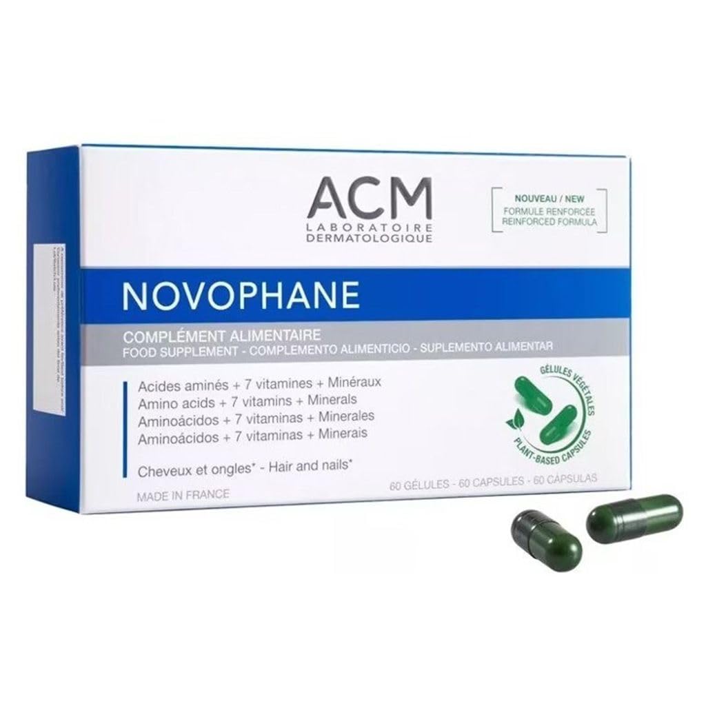 ACM Novophane: capsules en bouteille pour le soutien des cheveux et ongles fragiles.