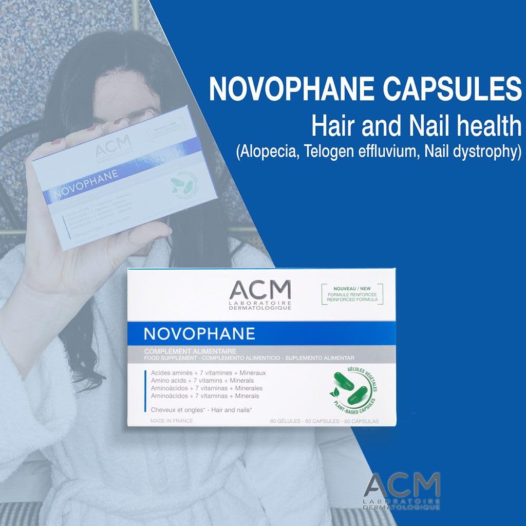 ACM Novophane: étiquette ingrédients montrant vitamines et oligo-éléments.