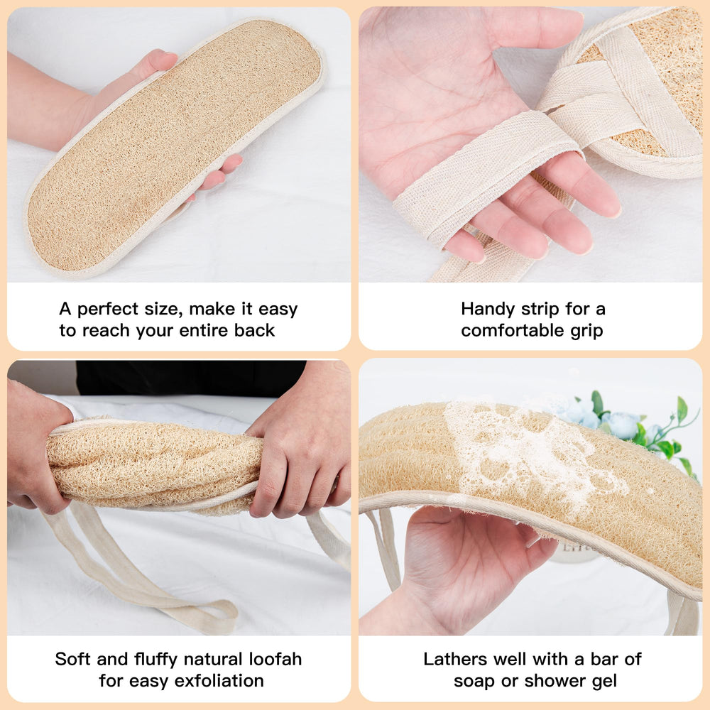 Acolidas Luffa dos-douche avec Poignée en coton, nettoyage facilité des zones difficiles.