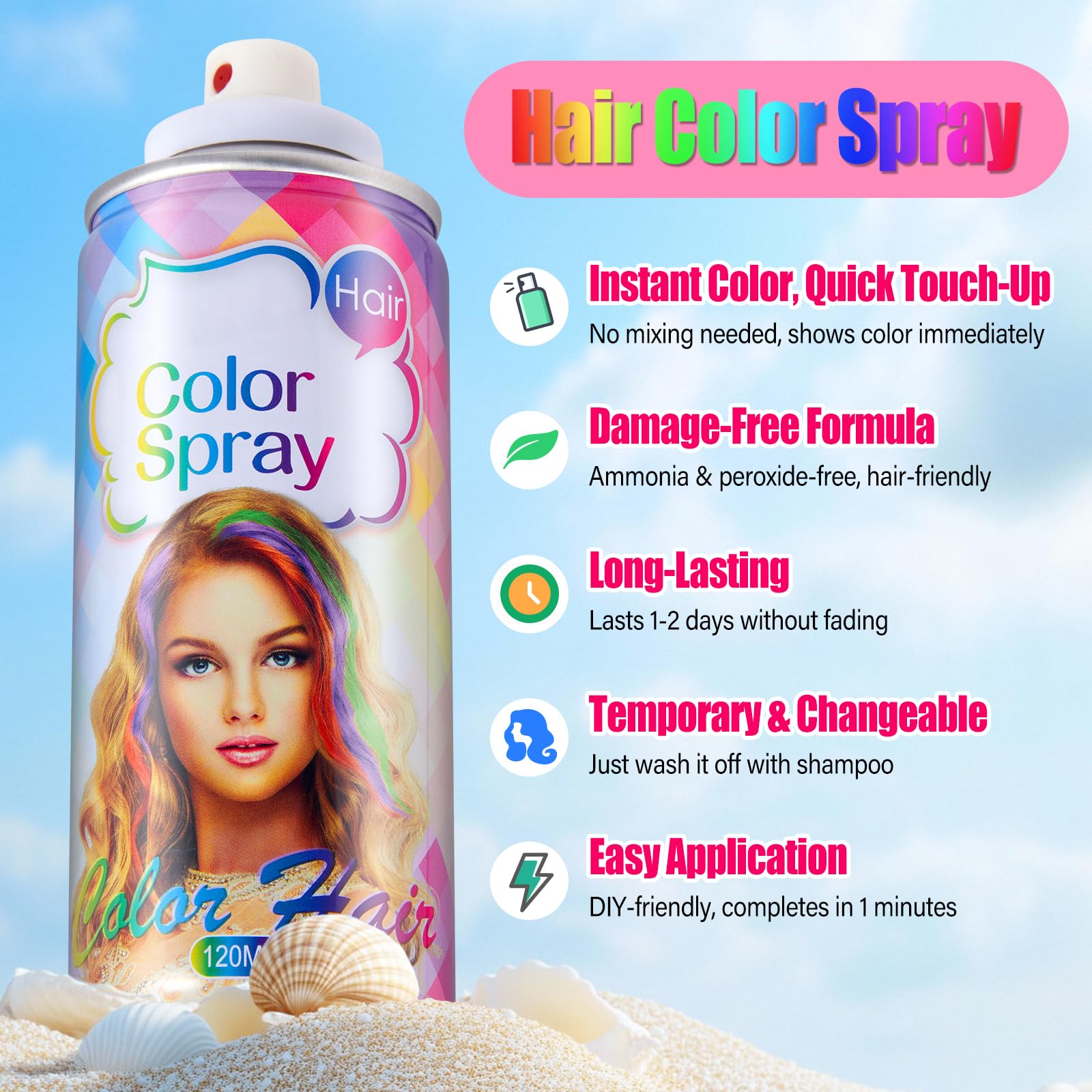 Acomler spray colorant cheveux, offre 10 teintes vivaces pour divers looks.