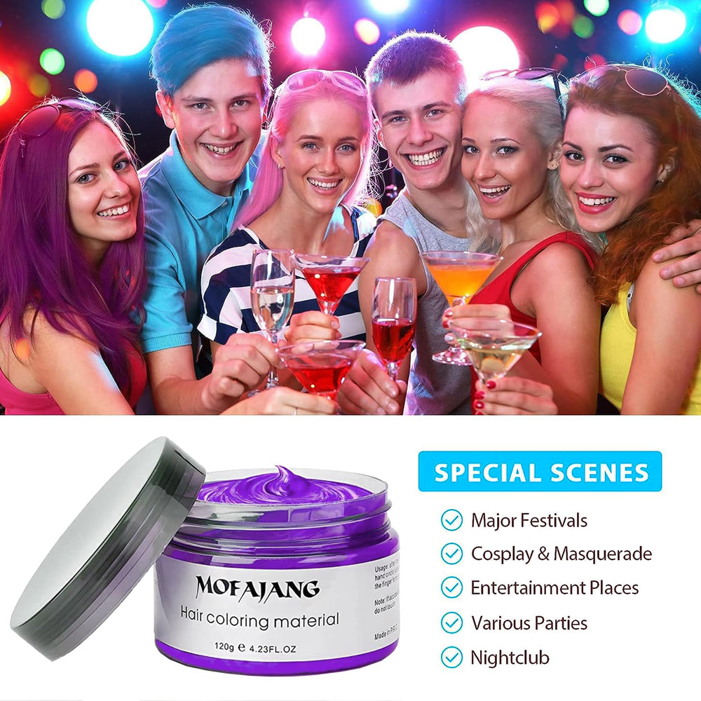acomler-teinte-cheveux-violet-pour-fêtes offre une touche festive, idéale pour déguisements.