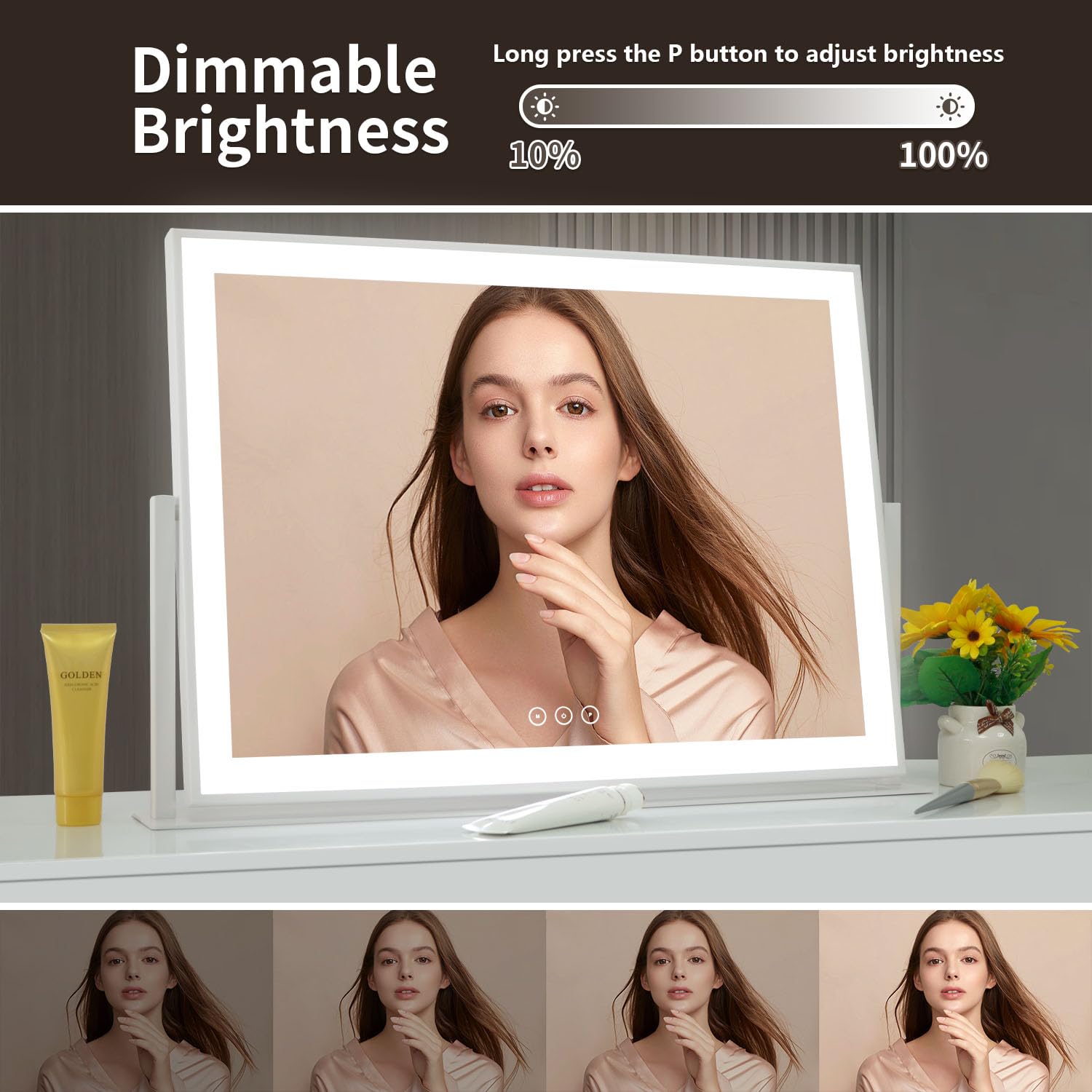 Miroir Acoolda vanité avec lumières trois couleurs pour clarté naturelle