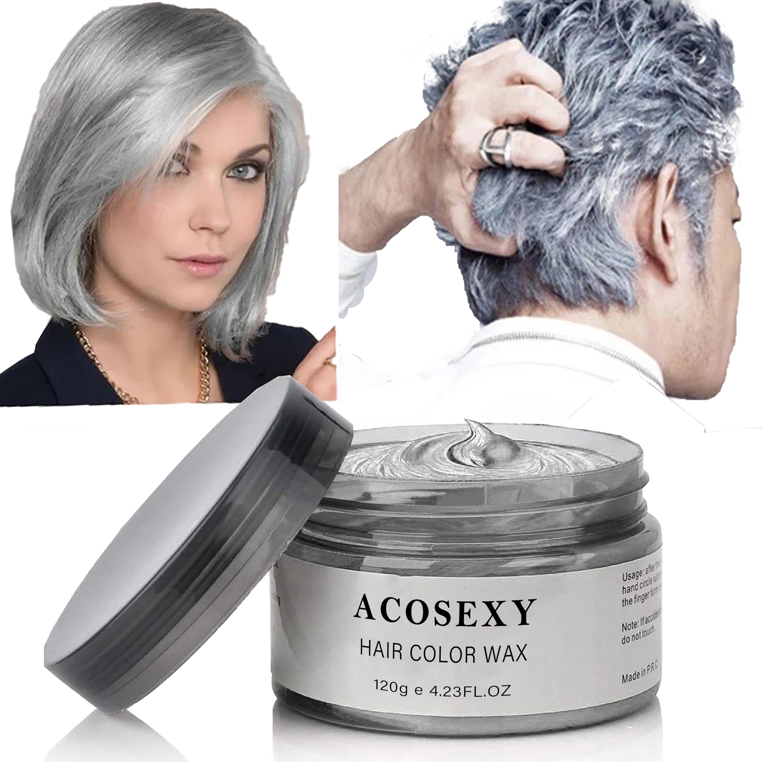 Acosexy coloration cheveux argent temporaire, couleur durable sans effet permanence