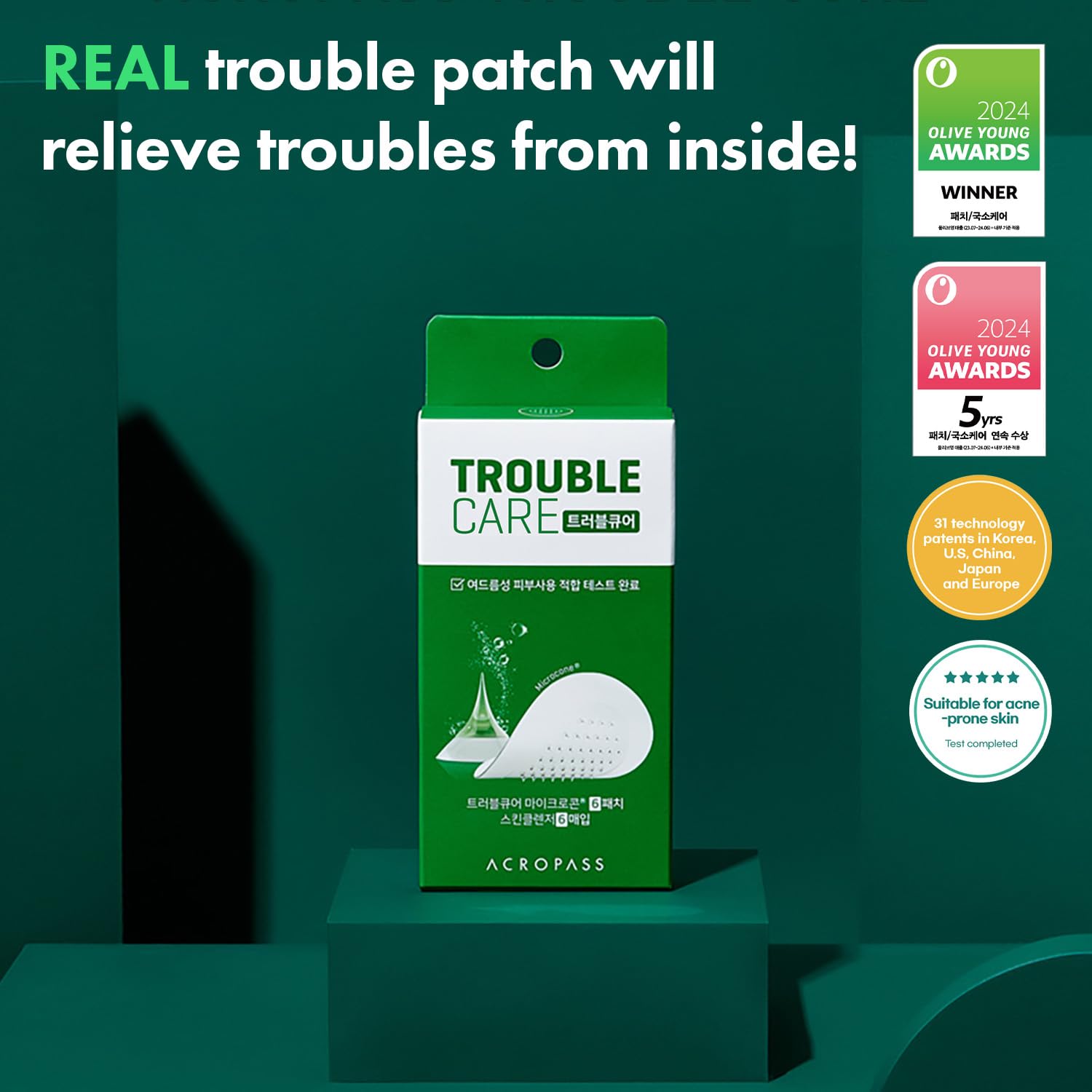 Patch Acropass détail hydrocolloïde: couche absorbante protège l'inflammation.