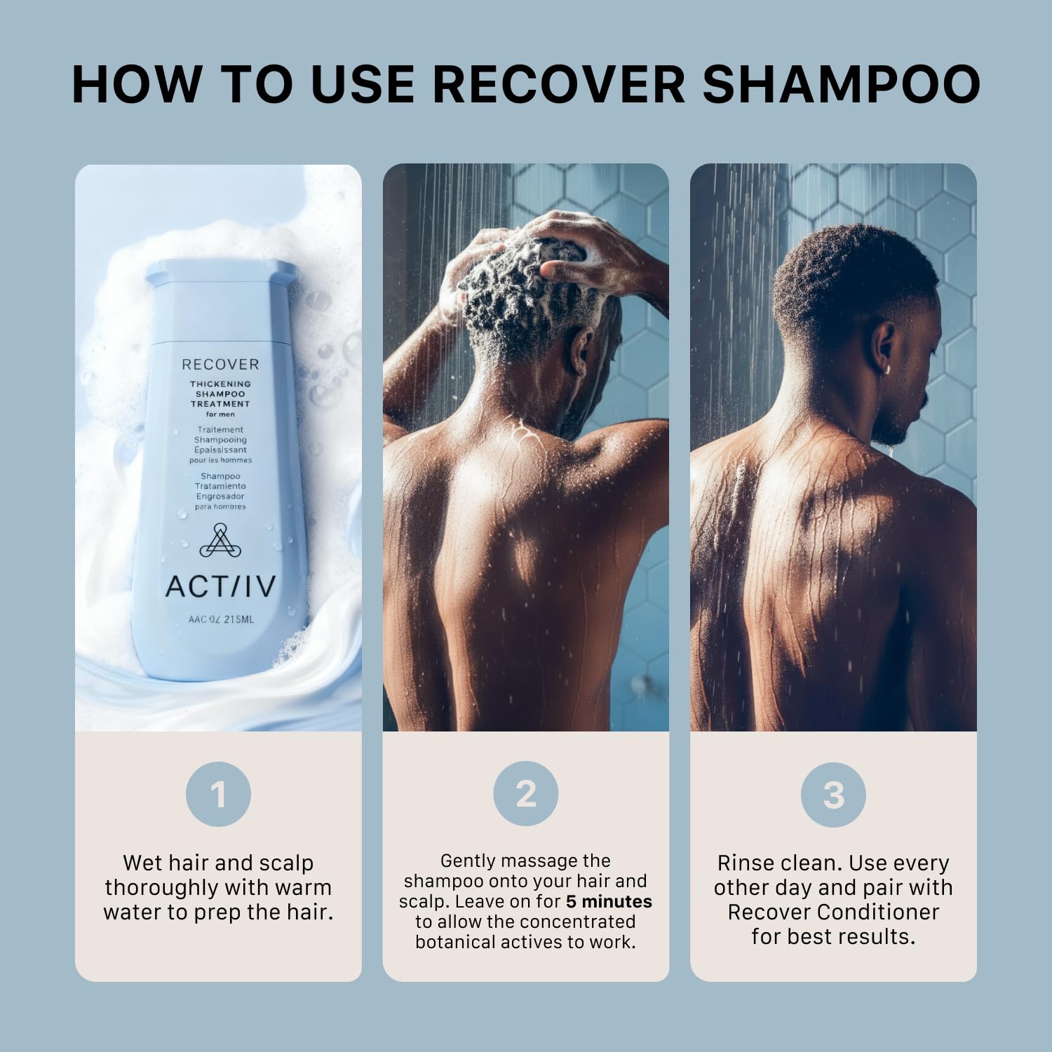 ACTIIV Recover Shampoing : massage du cuir chevelu, sensation de fraîcheur.