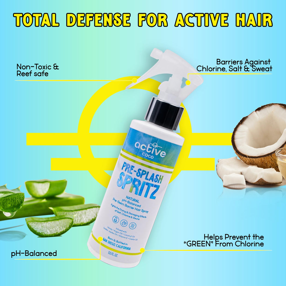 Active COCO Pré-Swim Spray Avant Natation — démêlage rapide et action avant la baignade.