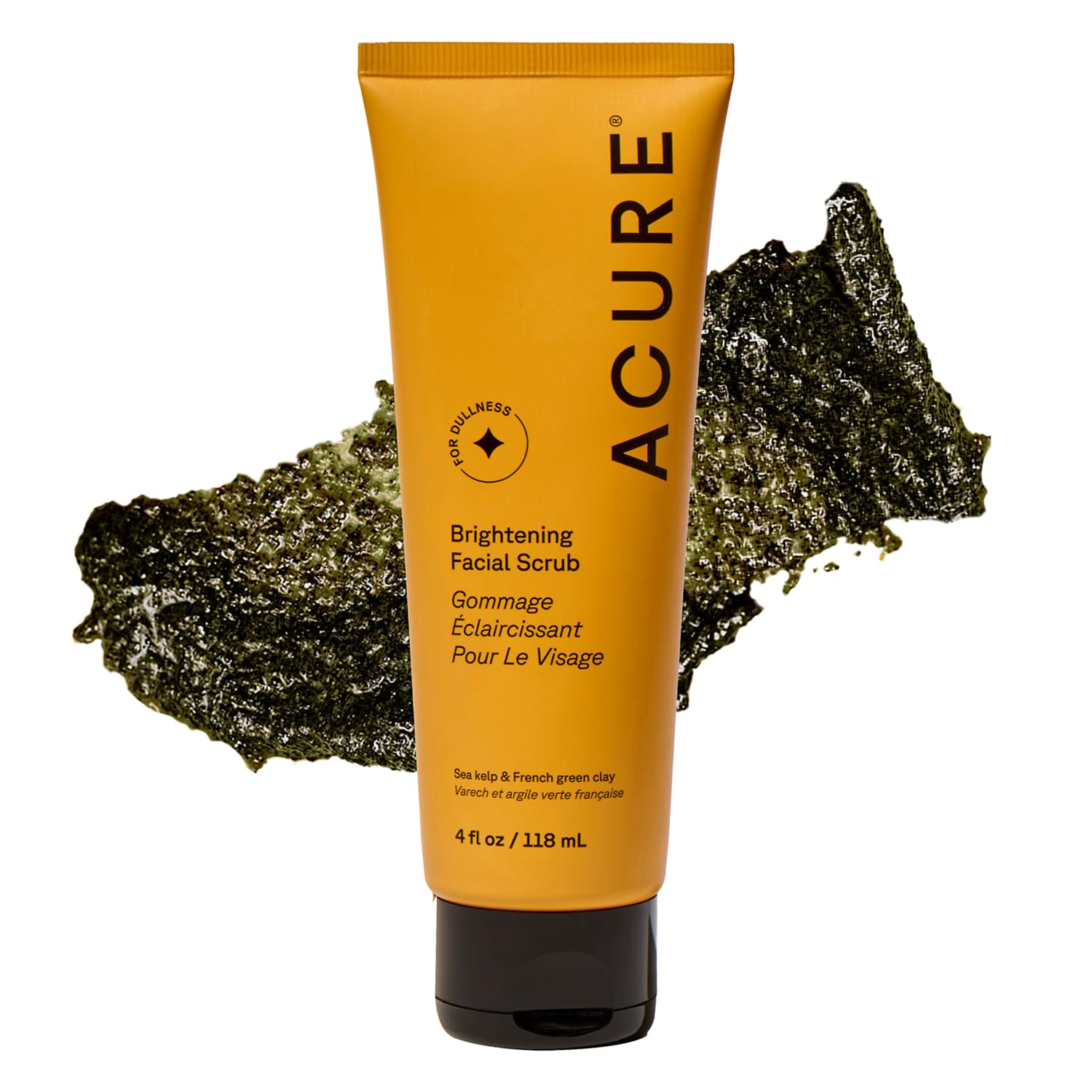 Acure Gommage Visage Éclaircissant en bouteille-pompe, lavage doux pour peau sensible.