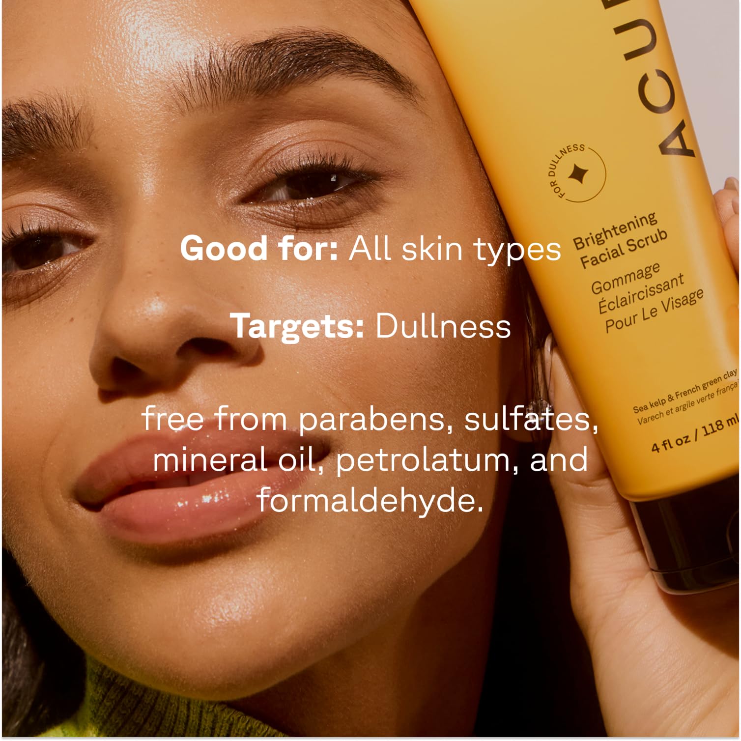 Acure gommage-visage peau équilibrée après chaque utilisation douce.