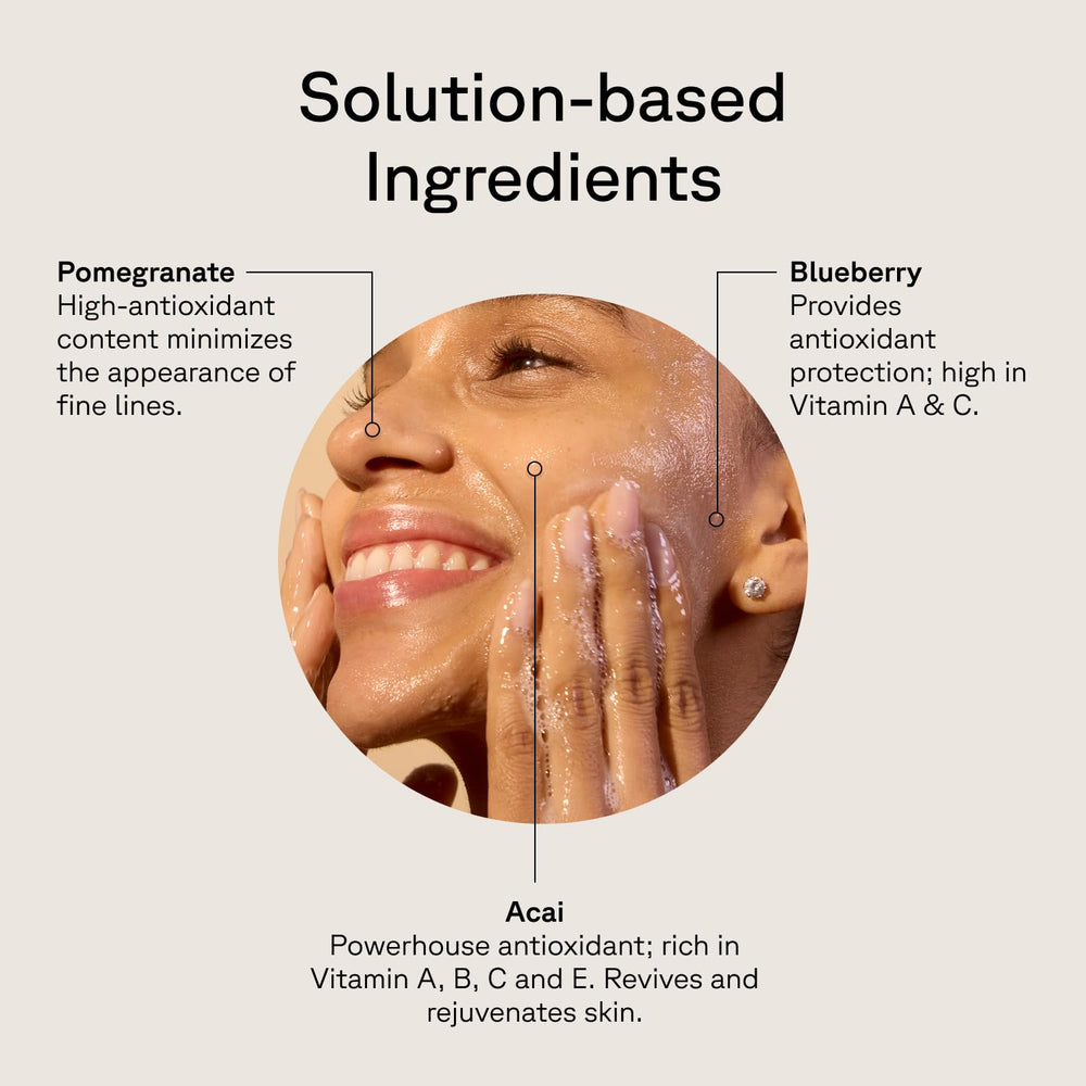 Acure ingrédients grenade et açaï — antioxydants nourrissent la peau.