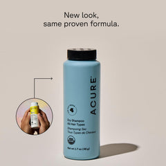 Acure poudre sèche cheveux blonds, absorption rapide d'huile et fraîcheur.