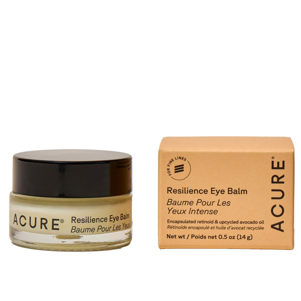 Acure Resilience Eye Balm emballage élégant favorisant l'utilisation quotidienne.