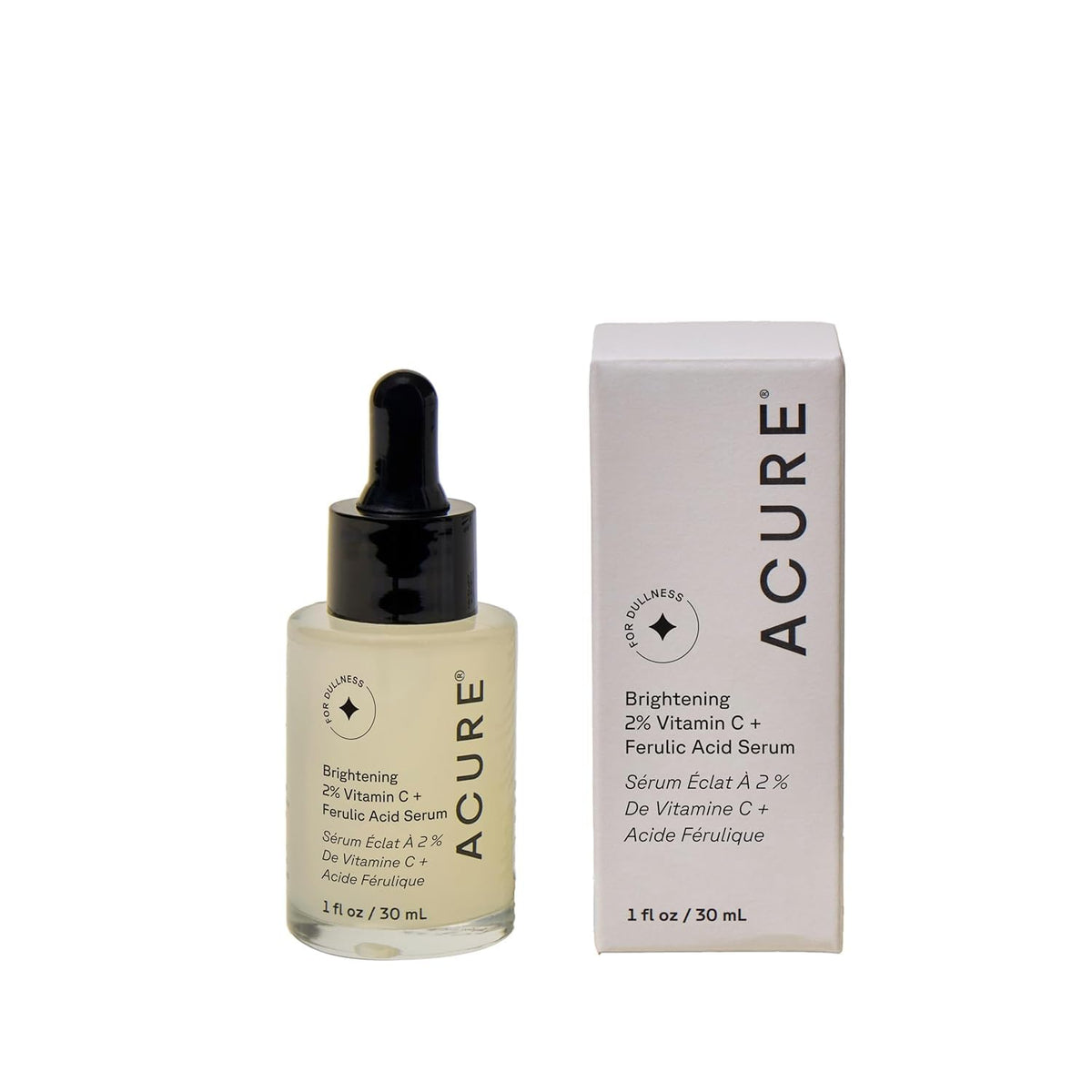 Acure sérum éclaircissant – flacon pompe, éclat durable pour le teint.