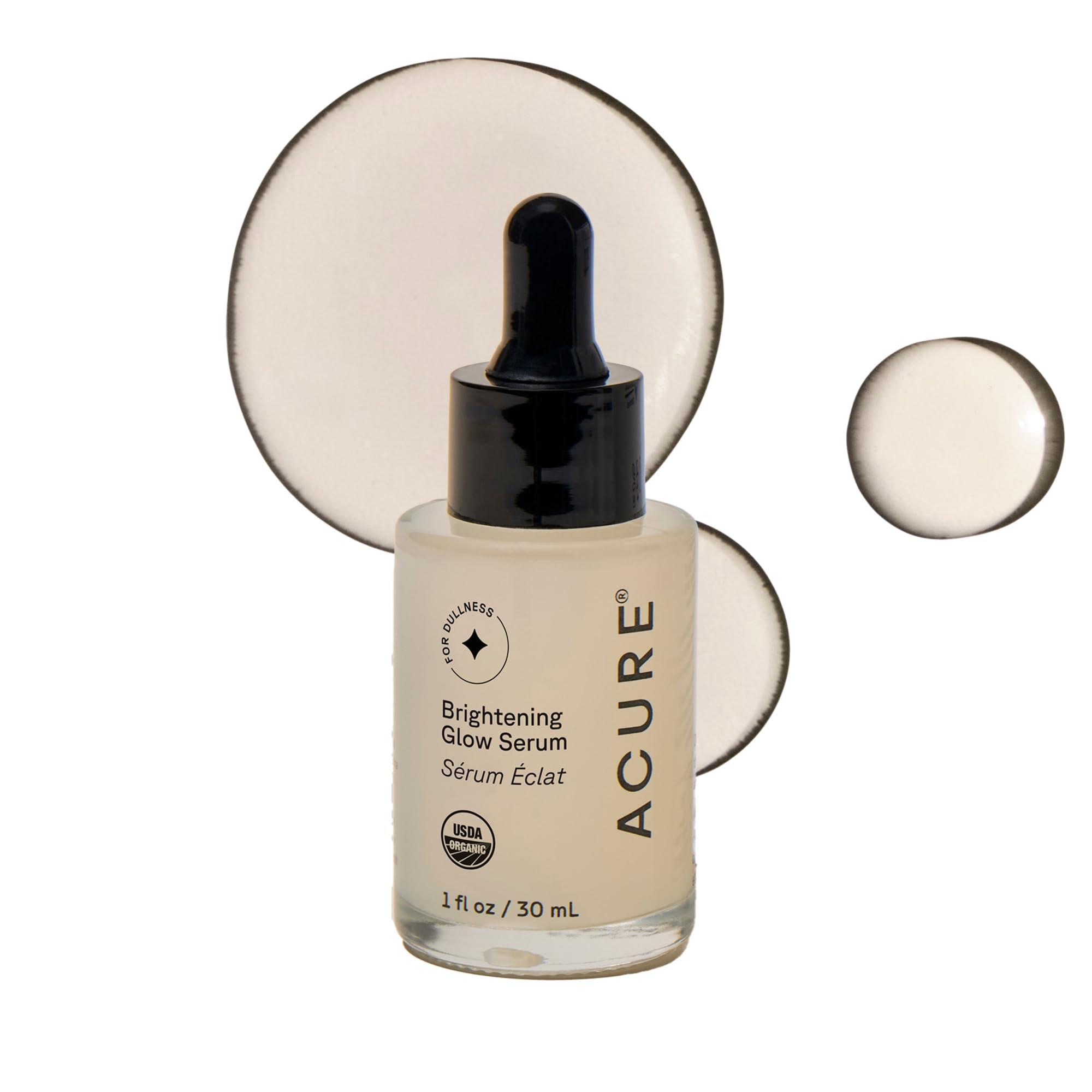 Sérum Acure Brightening Glow, flacon élégant, éclat du teint.