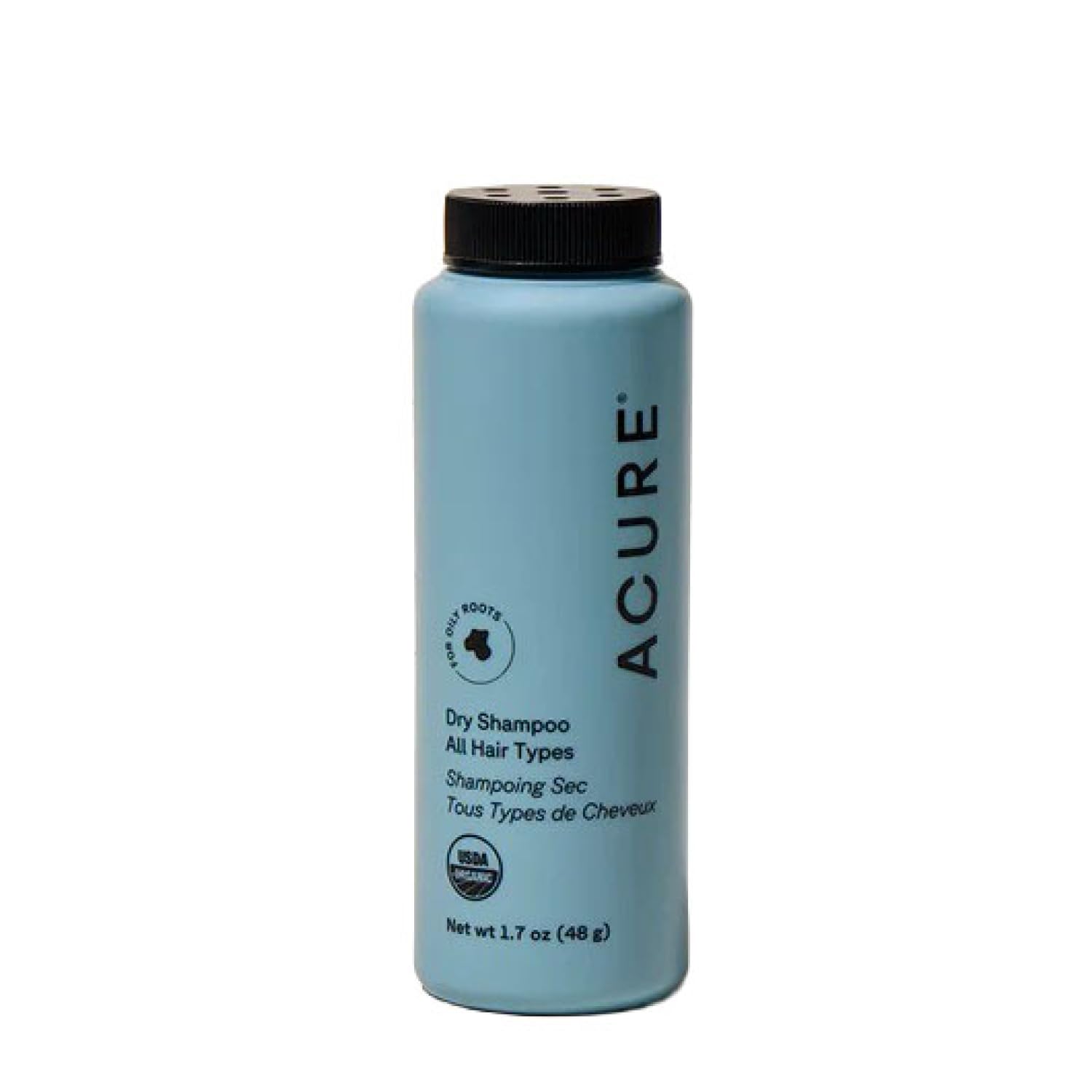 Acure shampoing sec en poudre mini-bouteille pour cheveux blonds et foncés, volume rapide.