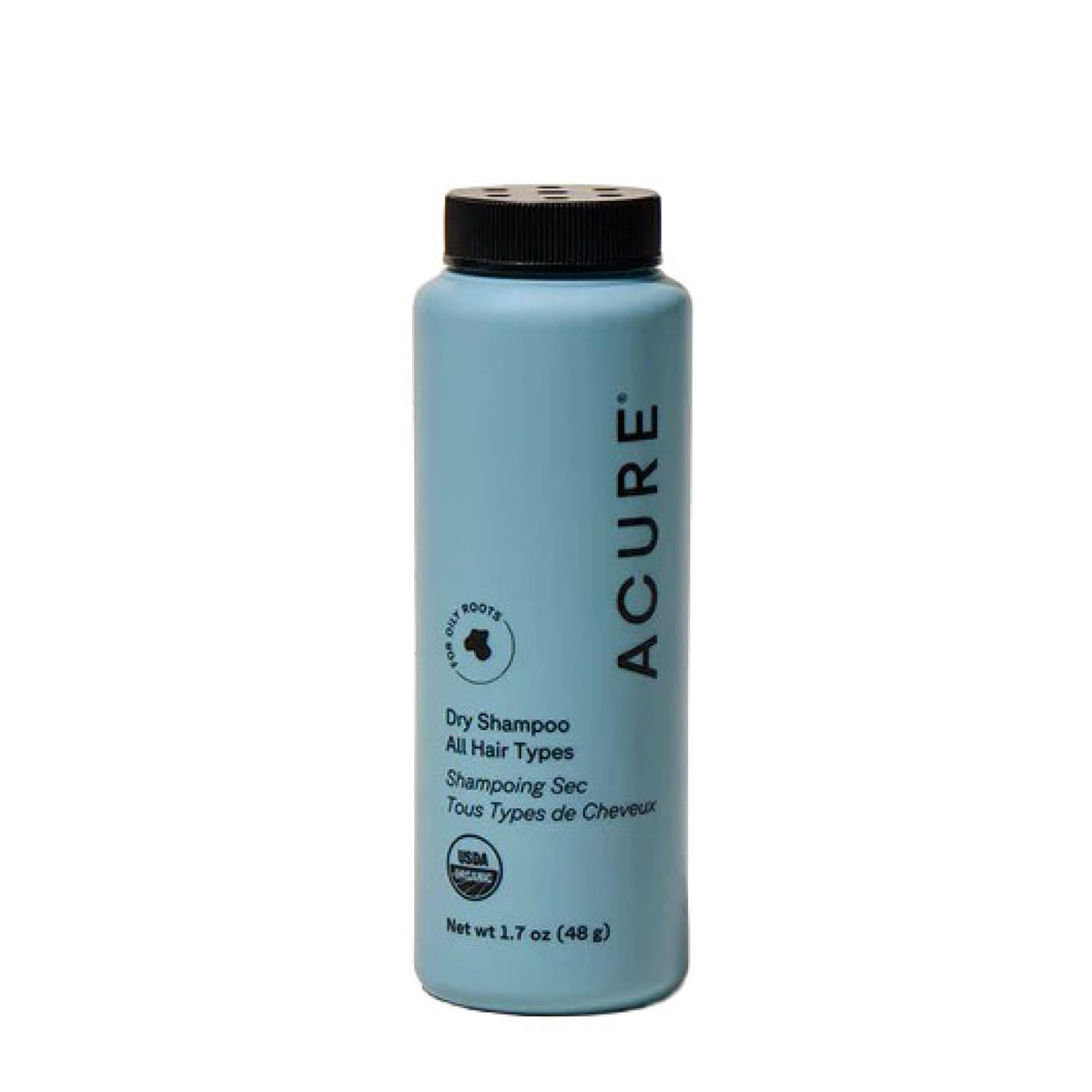 Acure shampoing sec en poudre mini-bouteille pour cheveux blonds et foncés, volume rapide.