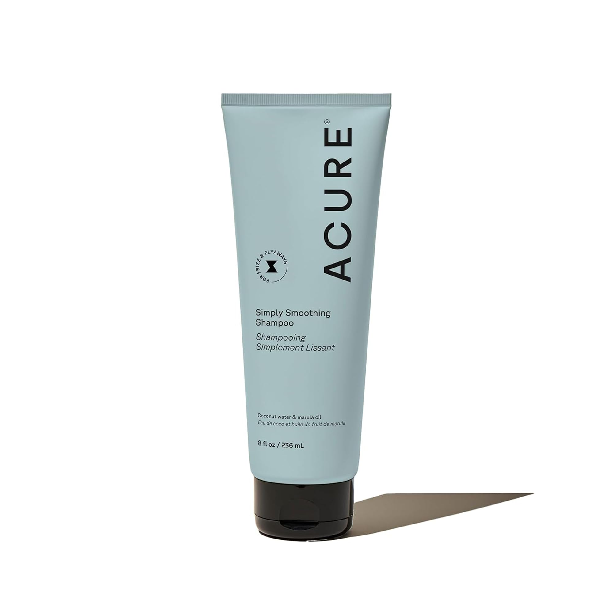 Acure Simply Smoothing Shampoing bouteille: hydratation douce pour cheveux secs.