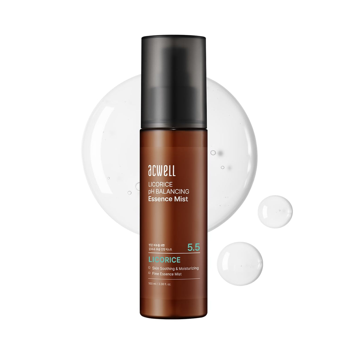 ACWELL brume à la réglisse : bouteille élégante pour hydratation rapide.