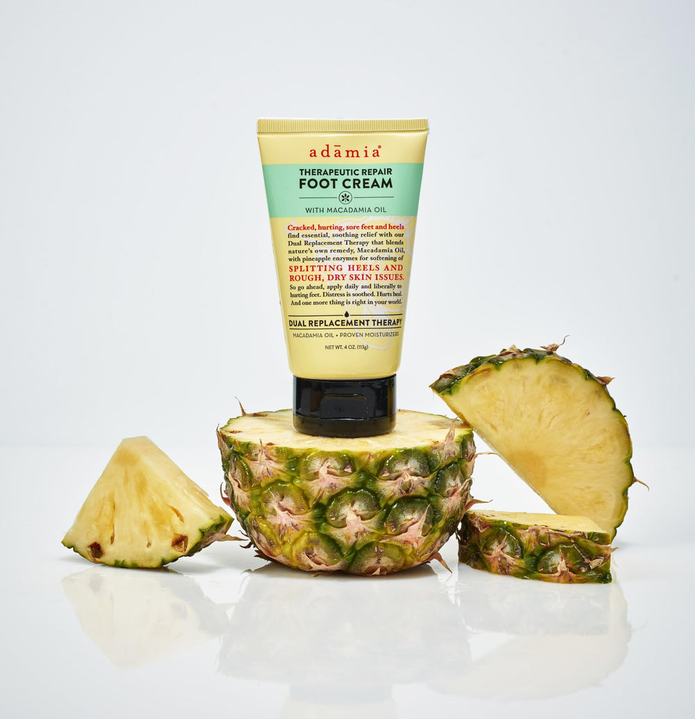 Huile de macadamia pure, ingrédient clé de la crème Adamia pour pieds.