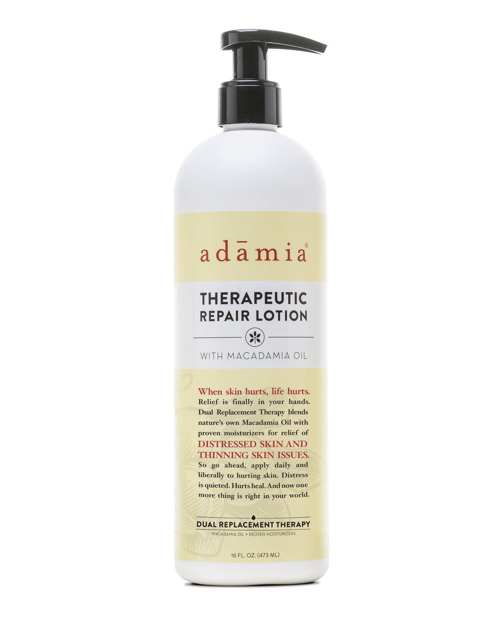 Adamia Lotion Réparation thérapeutique, bouteille 16 oz, hydratation profonde et réparation cutanée.