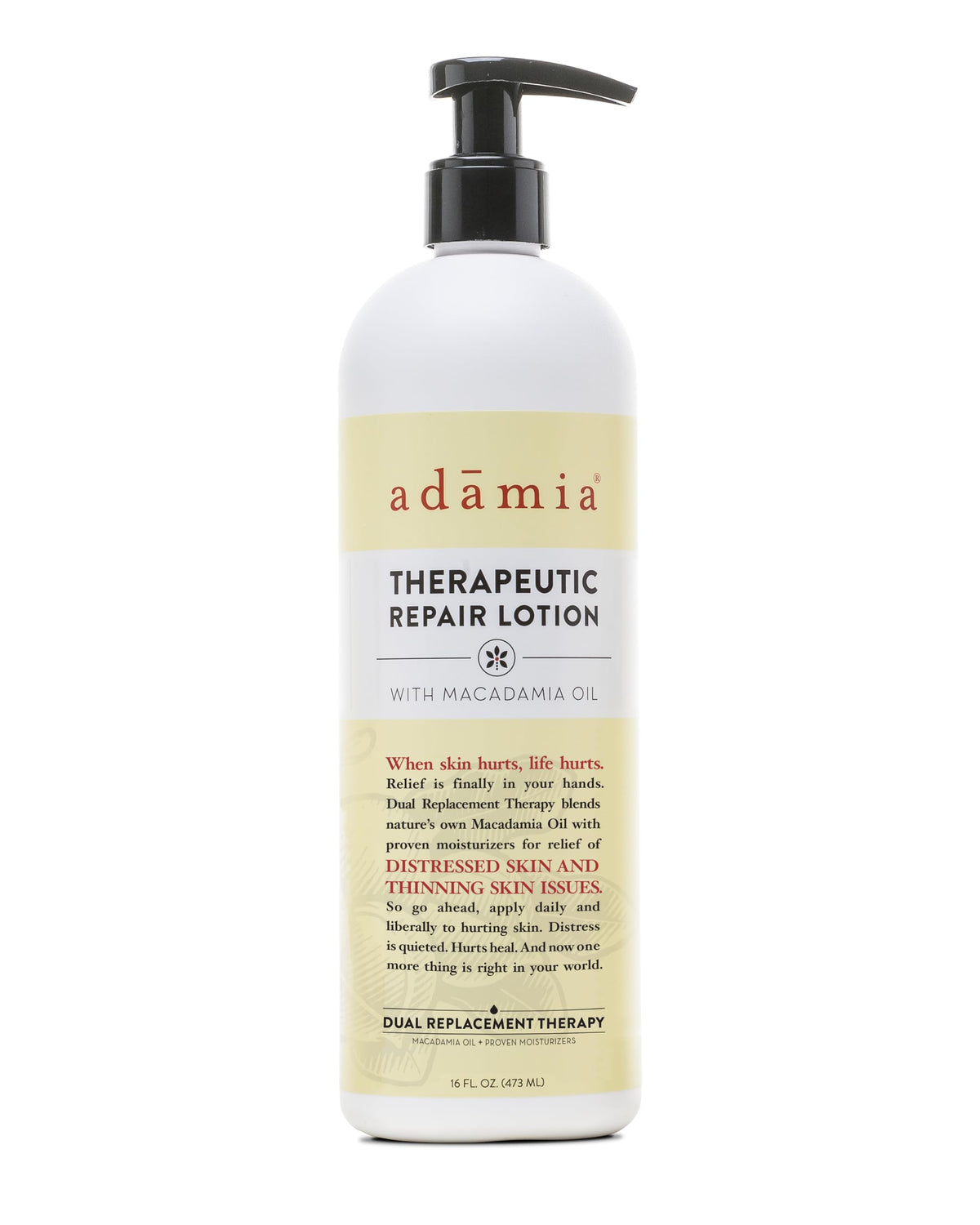 Adamia Lotion Réparation thérapeutique, bouteille 16 oz, hydratation profonde et réparation cutanée.