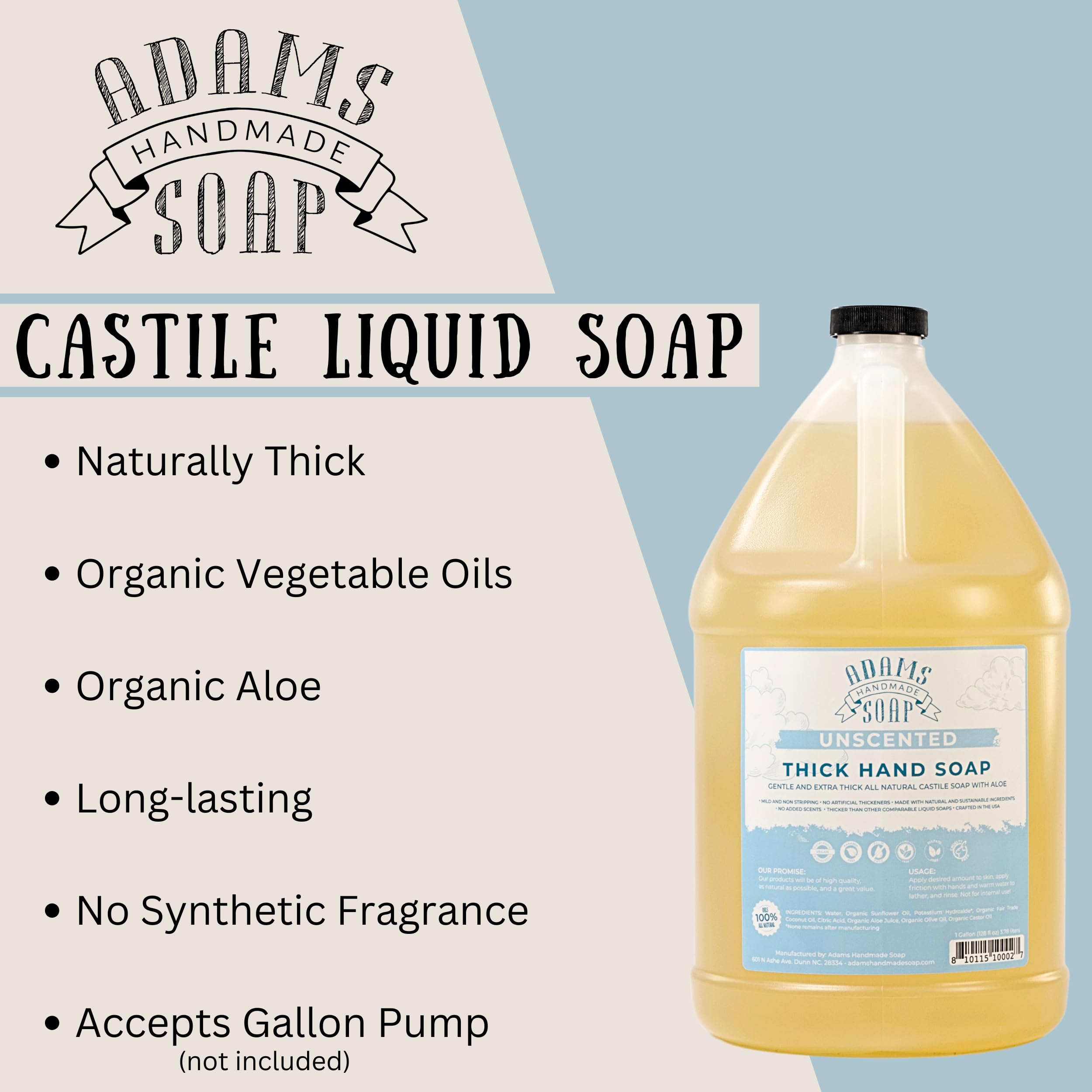 Adams Handmade Soap recharge sans parfum, favorise mains propres et réduction déchets.