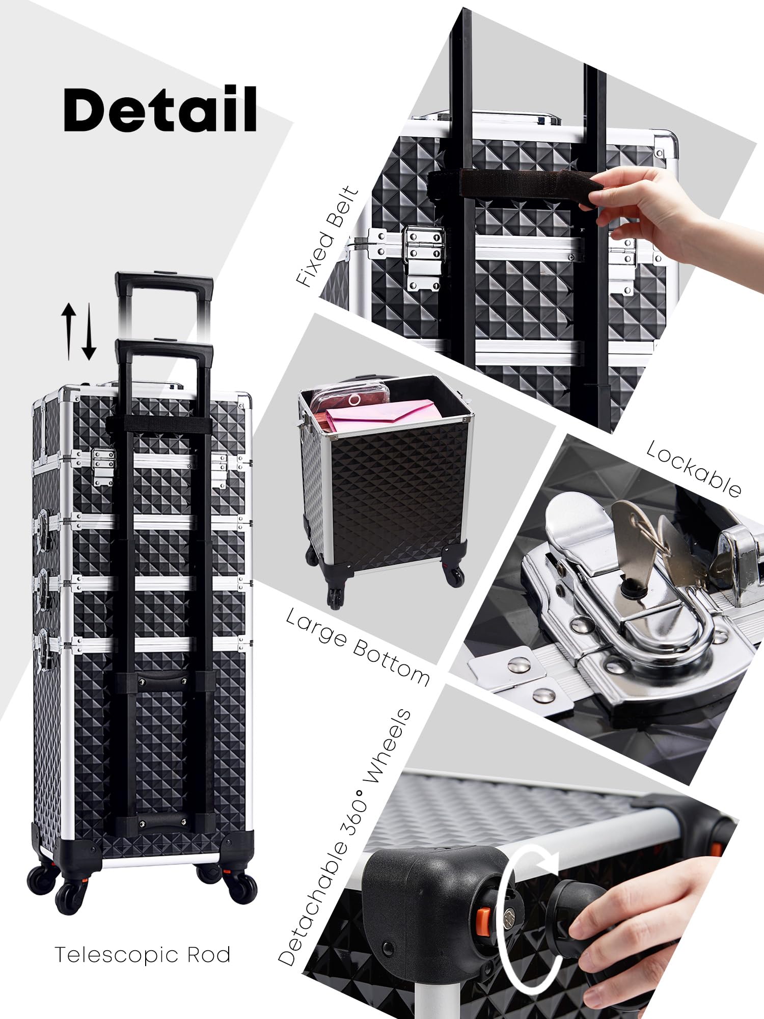Adazzo design élégant noir, idéal pour professionnels du maquillage et déplacements