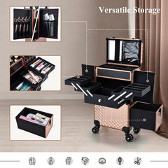 Valise Adazzo rose doré, compartiment supérieur reglable pour outils variés.