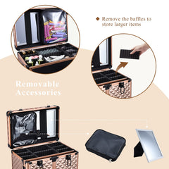 Valise Adazzo rose doré, plateaux carrés pour organiser pinceaux et poudres.