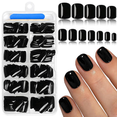 AddFavor ongles noirs courts carrés brillants pour une manucure rapide