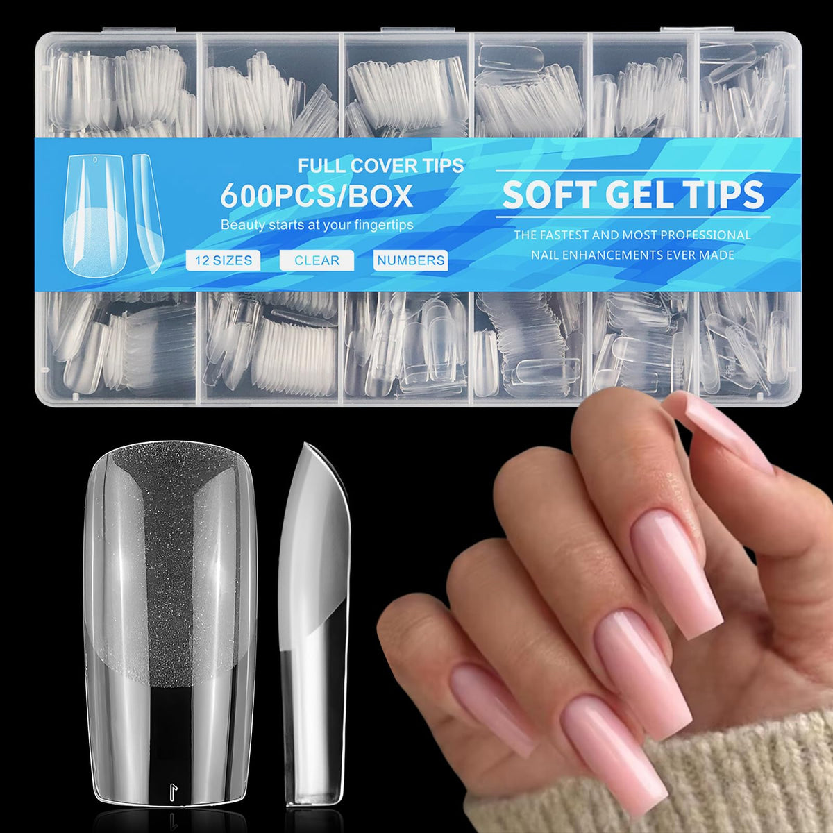 AddFavor embouts d’ongles carrés 600 pièces pour extensions faciles et durables.
