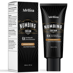 Crème Adellina anesthésiante en bouteille, sensation rafraîchissante immédiate.