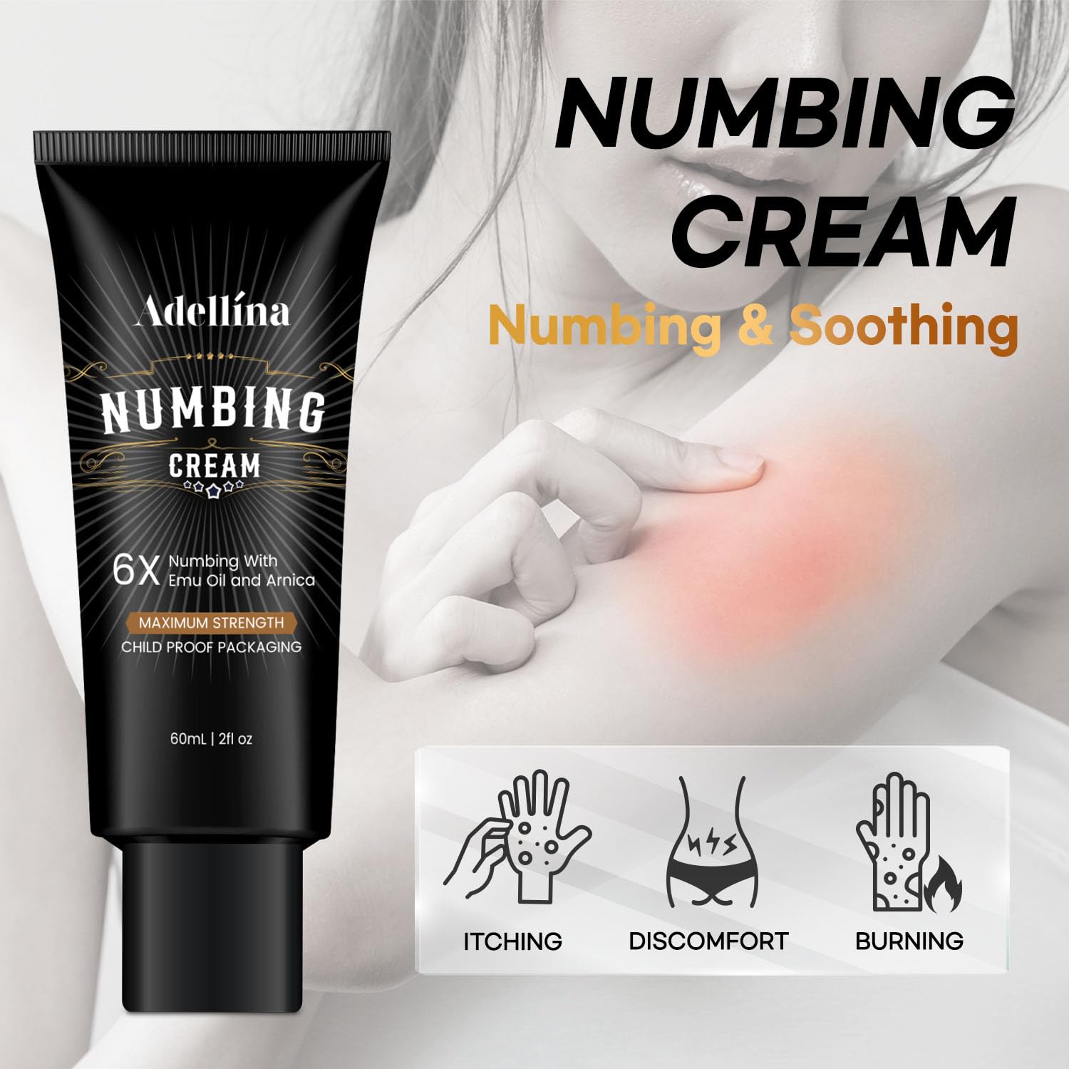 Application Adellina sur peau, texture légère et absorption rapide.