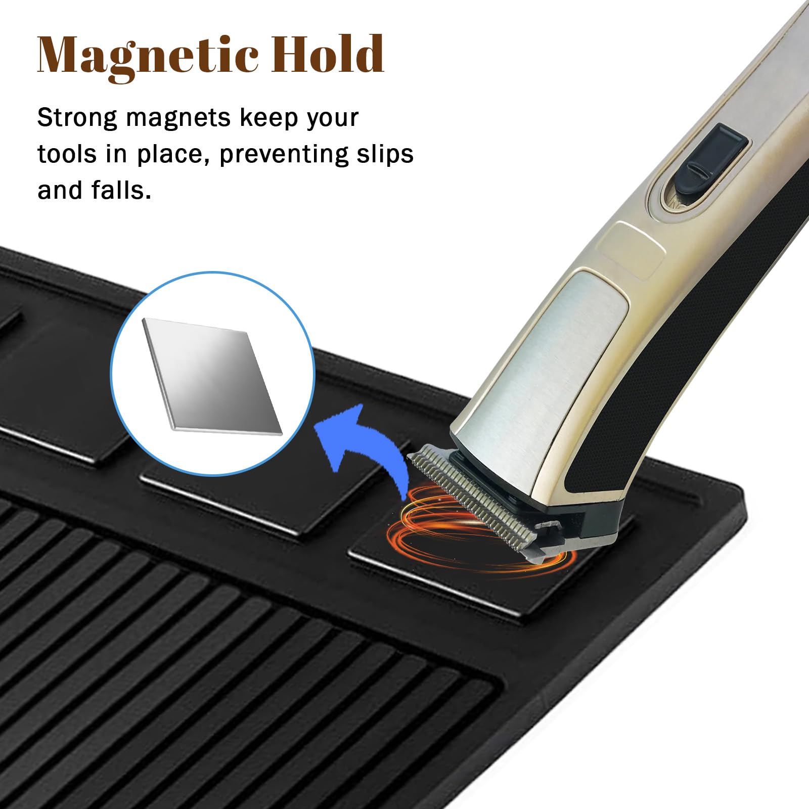 Adevar tapis barbier magnétique tondeuses précision, accès rapide dans les espaces compacts.