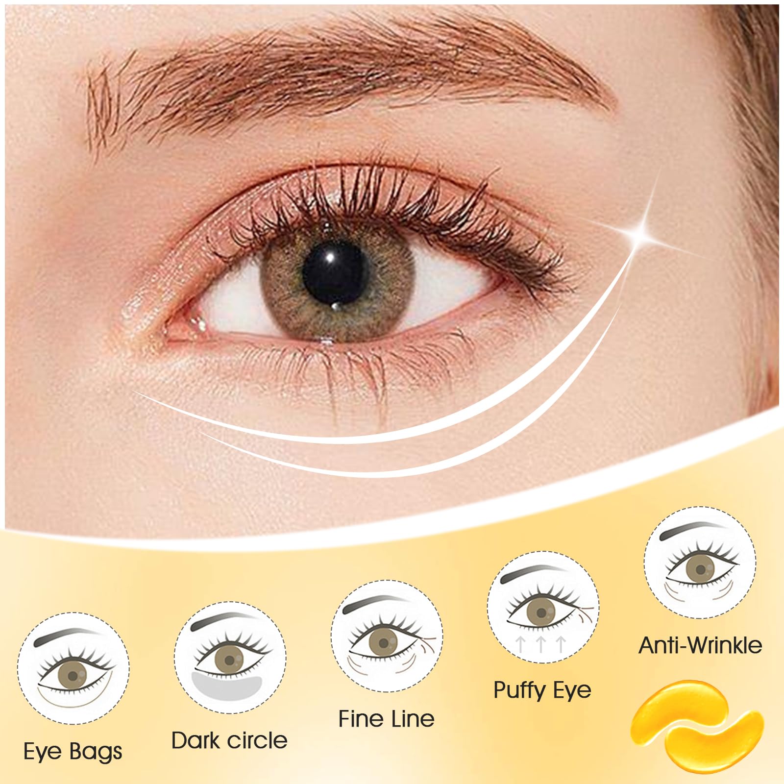 Adofect masque yeux Or 24K, texture lumineuse et apaisante sur la peau.