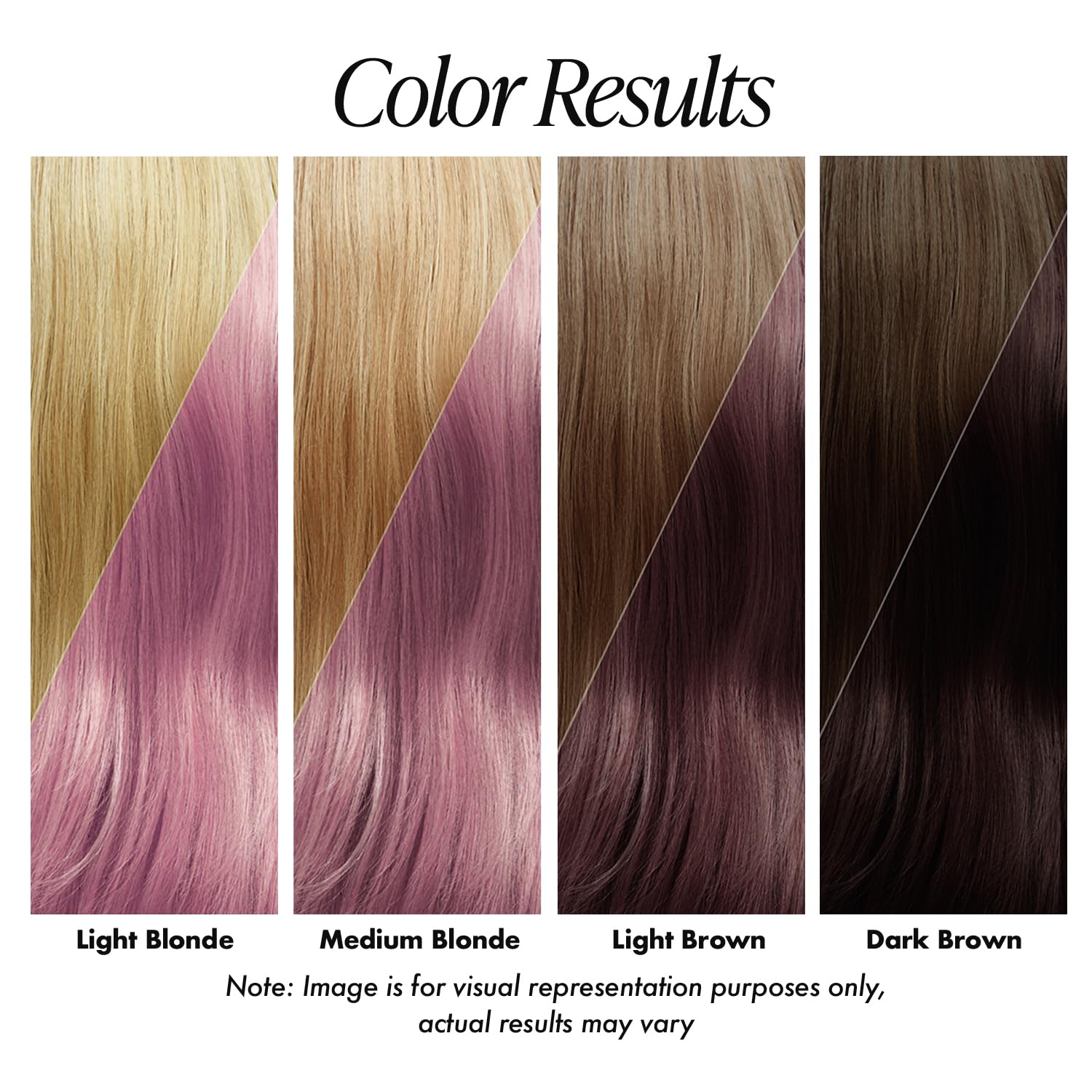 Avant-après Rose Petal – démonstration de la couleur sur cheveux.