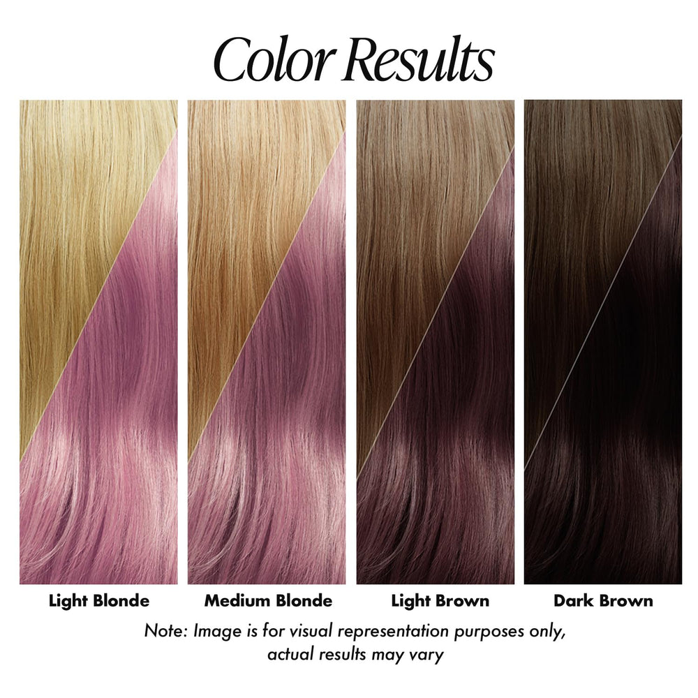 Avant-après Rose Petal – démonstration de la couleur sur cheveux.