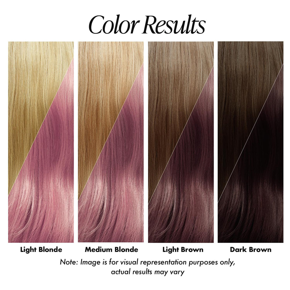 Adore coloration cheveux Rose Sucré – Avant/après montre une teinte uniforme.