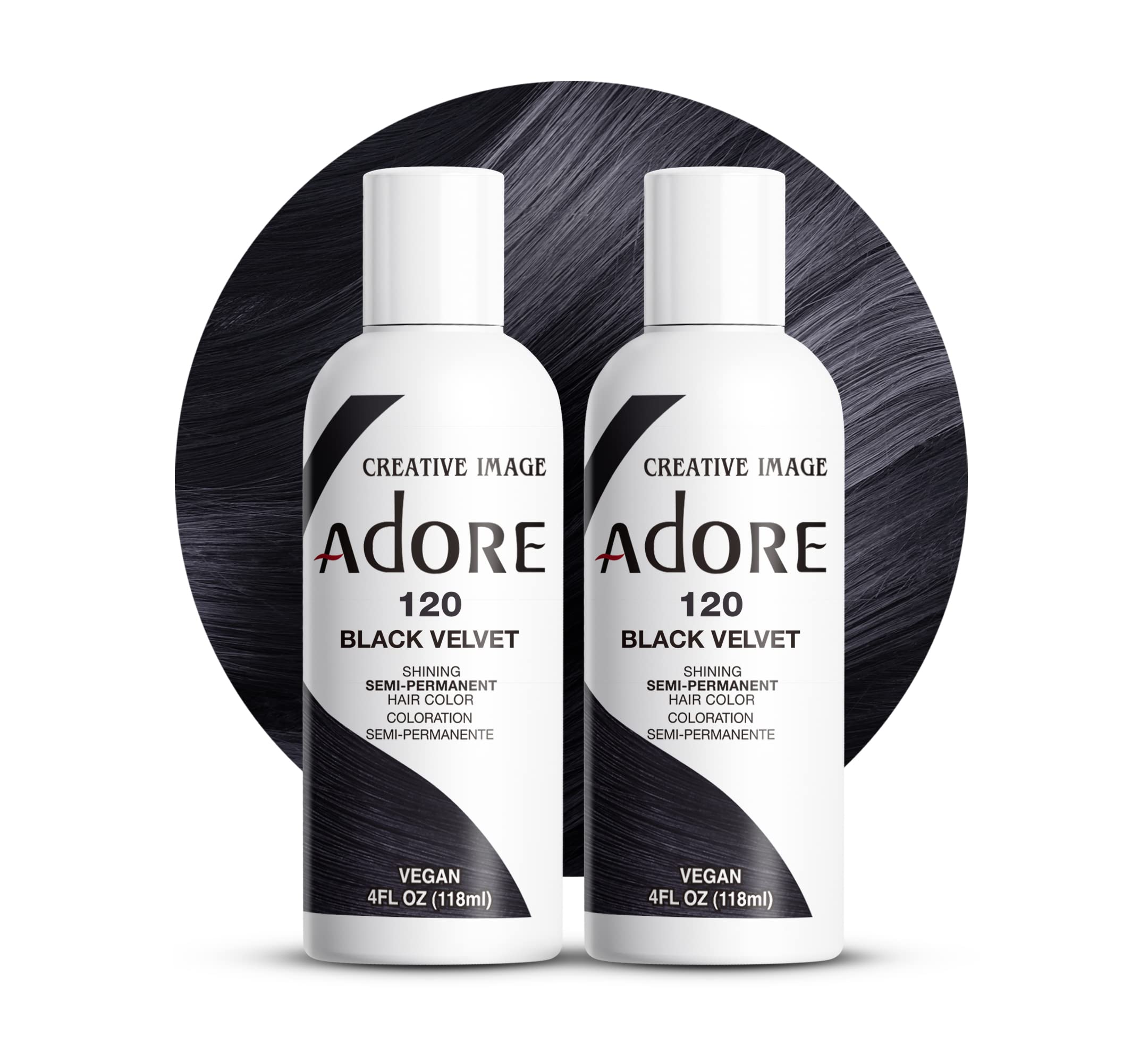 Adore couleur semi-permanente Noir Velours — bouteille prête à l’emploi pour une couleur durable.