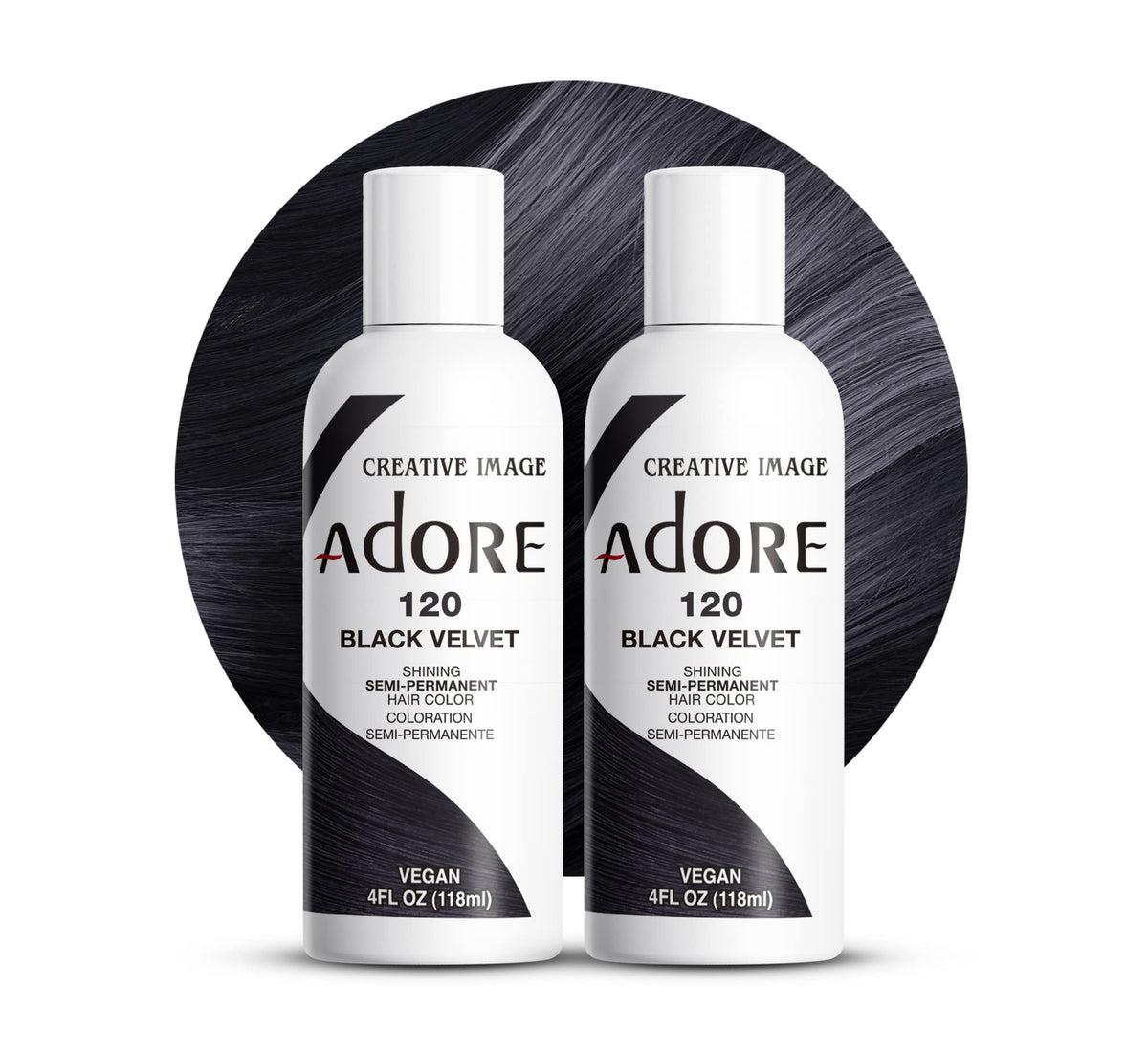Adore couleur semi-permanente Noir Velours — bouteille prête à l’emploi pour une couleur durable.