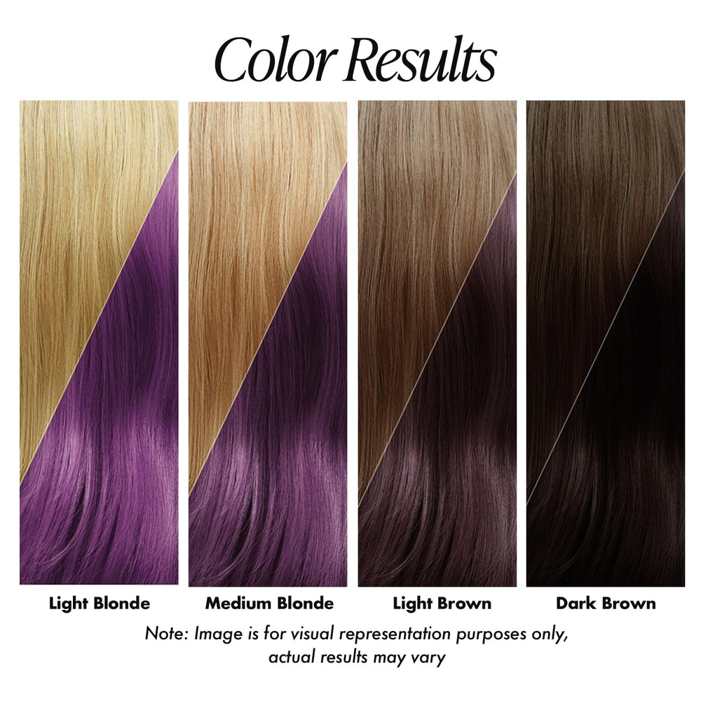 Adore Violet Gem: résultat uniforme avant/après sur longueurs et racines.