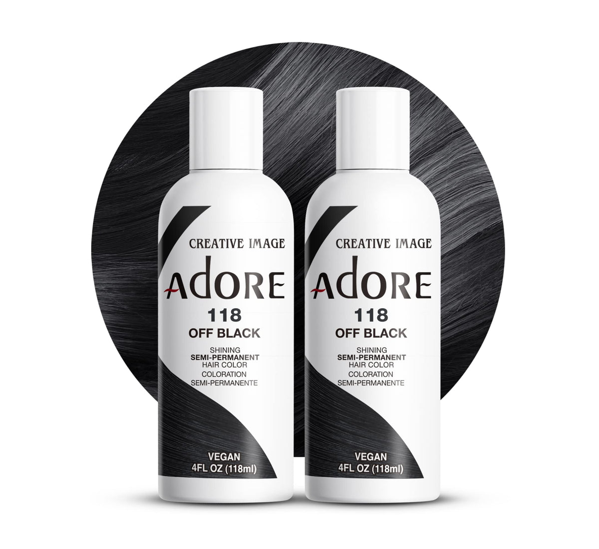 Adore Coloration Off-Black Bouteille: couleur riche et couverture homogène.