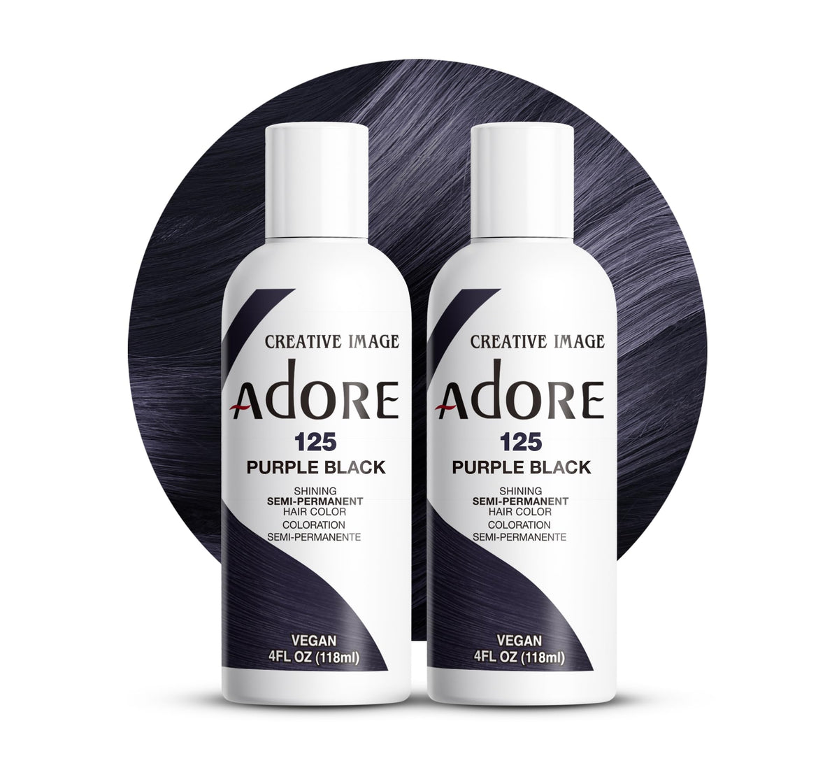 Adore Coloration Semi-Permanenté 125 Violet-Noir – bouteille prête à l'emploi, application rapide.