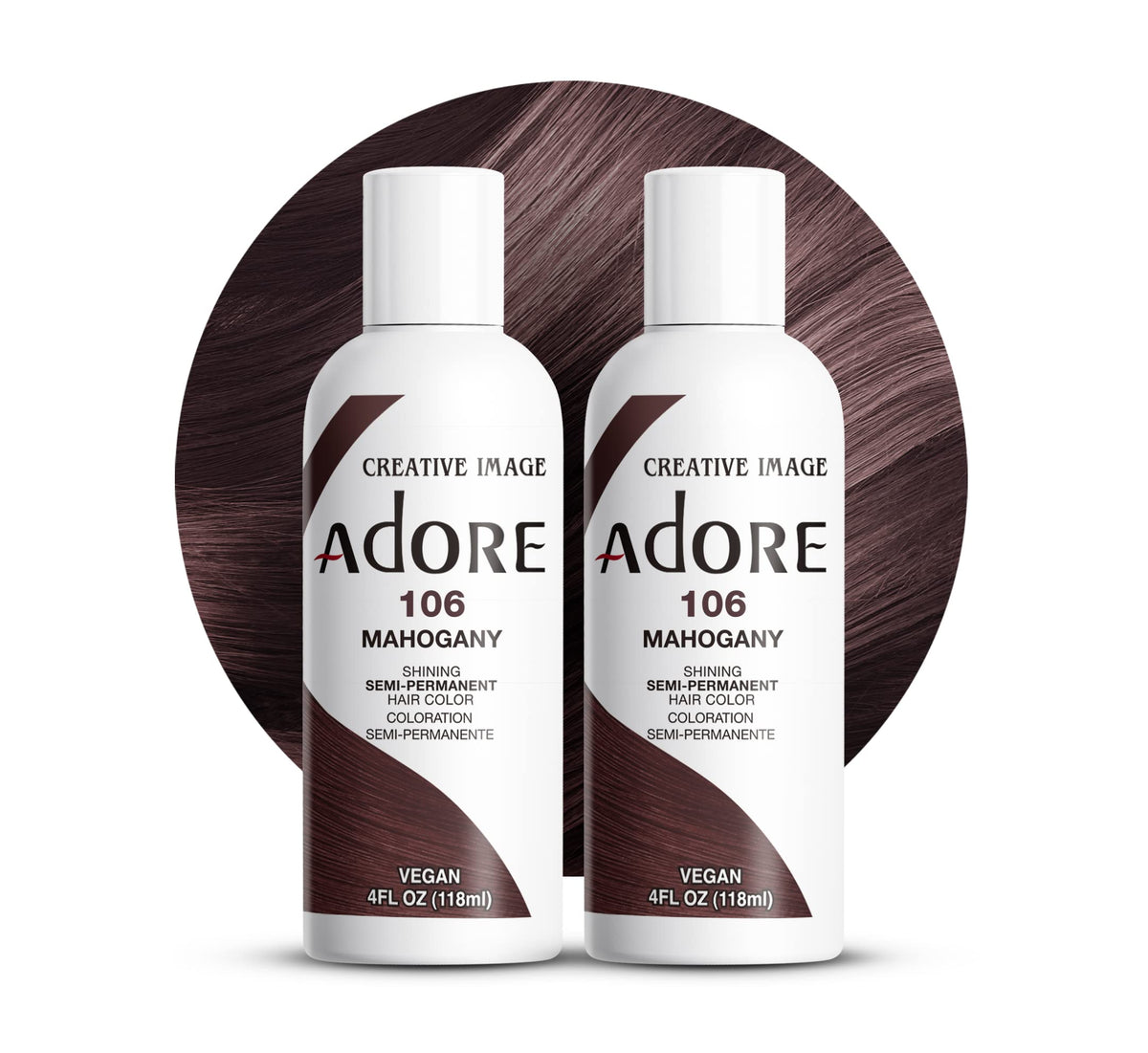 Adore Coloration Semi-Permanente Acajou 106 – flacon pratique et couleur durable.