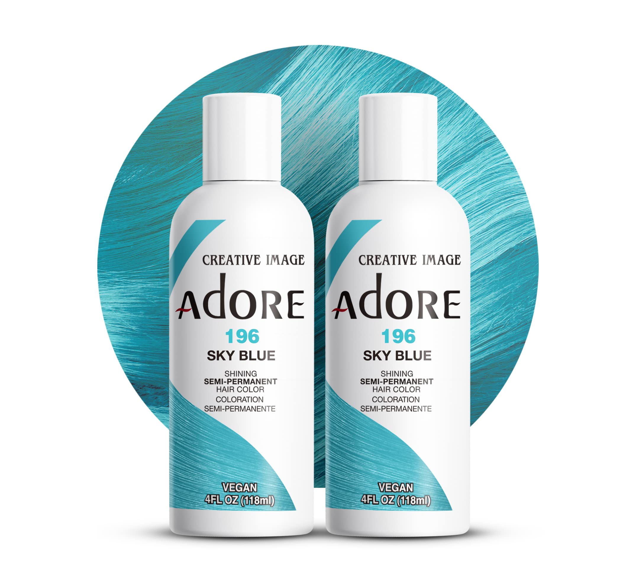 Adore bleu ciel couleur semi-permanente, bouteille 2 packs prête à l’emploi, rendu vibrant.