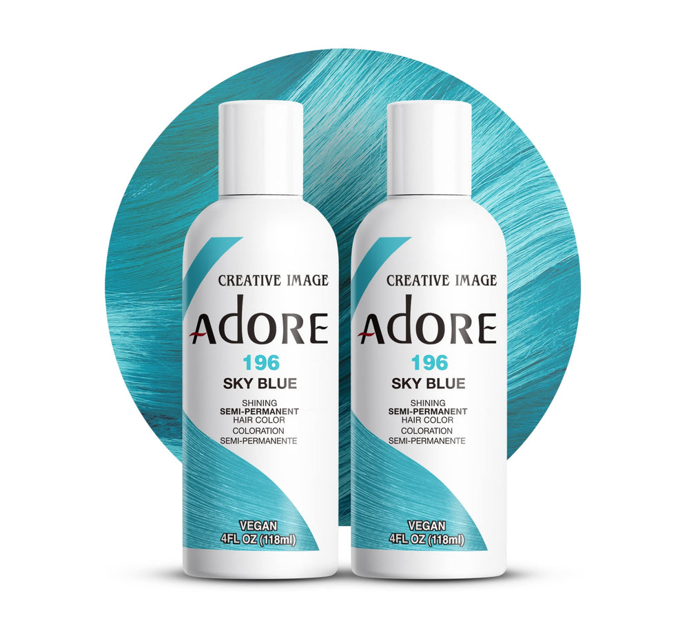 Adore bleu ciel couleur semi-permanente, bouteille 2 packs prête à l’emploi, rendu vibrant.